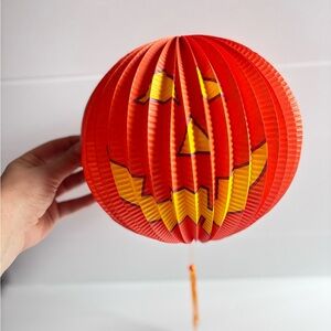 Vintage Honeycomb Pumpkin Lantern 9 Inch Jack O Lantern